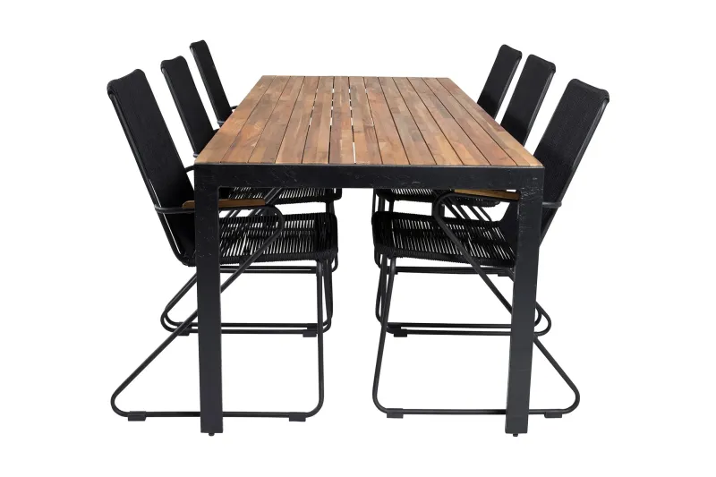 Bois Matgrupp Utomhus 200cm + 6 Karmstolar - Svart — Venture Home
