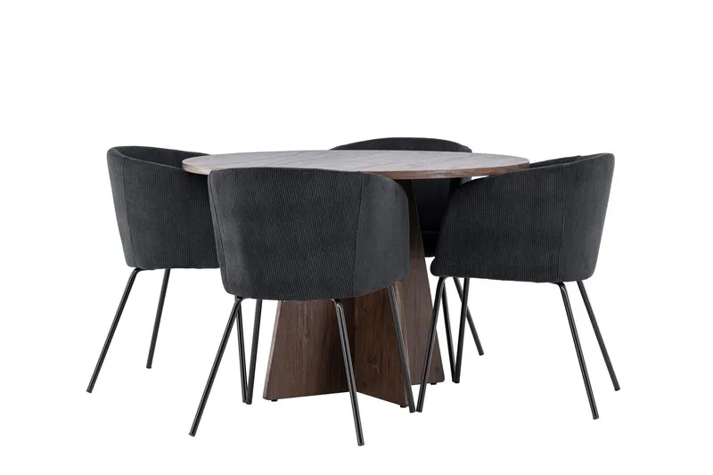 Bootcut Matgrupp 110 cm Rund med 4 Berit stolar - Mocca/Svart — Venture Home