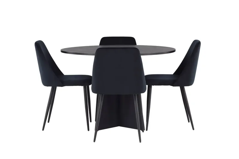 Bootcut Matgrupp 110 cm Rund med 4 Night stolar - Svart (Art.nr 3058841) — Venture Home