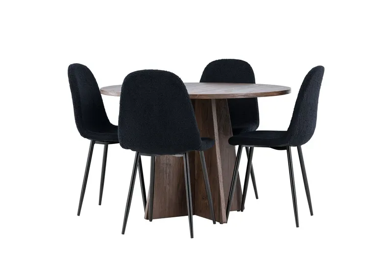 Bootcut Matgrupp 110 cm Rund med 4 Polar stolar - Mocca/Svart — Venture Home