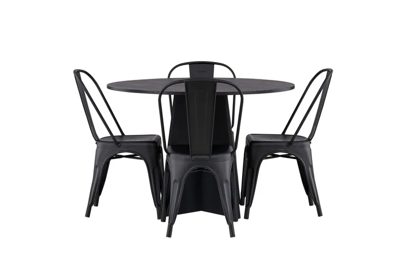 Bootcut Matgrupp 110 cm Rund med 4 Tempe Stolar - Svart — Venture Home