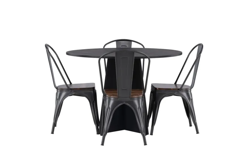 Bootcut Matgrupp 110 cm Rund med 4 Tempe stolar - Svart — Venture Home