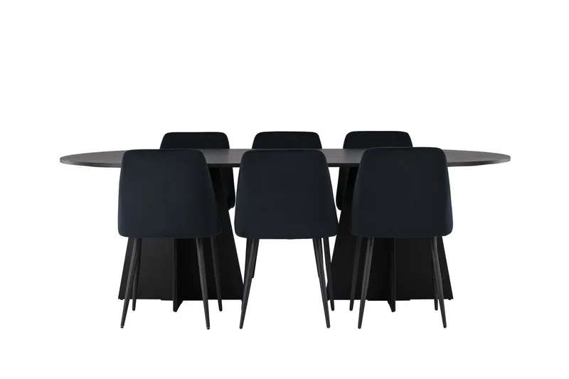 Bootcut Matgrupp 230 cm Oval med 6 Night stolar - Svart (Art.nr 3059598) — Venture Home