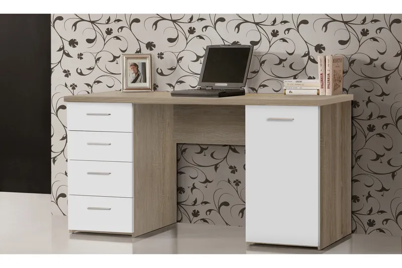 Bowlee Skrivbord 145 cm med Förvaring 4 Lådor + Skåp - Brun — Brun