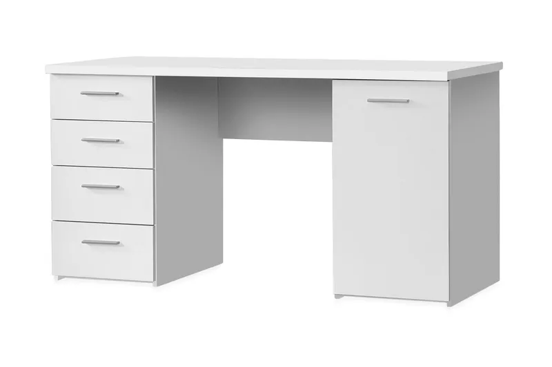 Bowlee Skrivbord 145 cm med Förvaring Skåp + 4 Lådor + Hylla - Vit (Art.nr 707388) — Vit