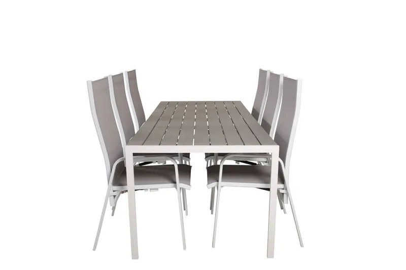 Break Matgrupp Utomhus 205 cm + 6 st Copacabana Reclinerstol Utomhusar - Grå /Vit — Venture Home