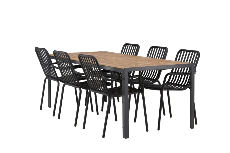 Break Matgrupp Utomhus 205 cm + 6 st Peking Karmstolar - Svart/Brun — Venture Home
