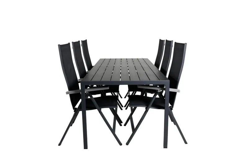 Break Matgrupp Utomhus 205cm + 6 Albany Positionsstolar Svart/Grå - Venture Home — Venture Home