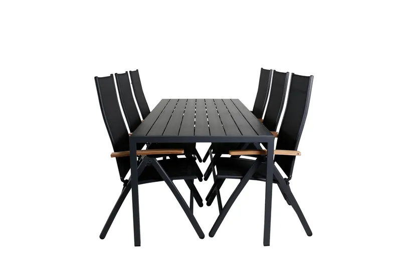 Break Matgrupp Utomhus 205cm + 6 Panama Positionsstolar Svart/Grå - Venture Home — Venture Home