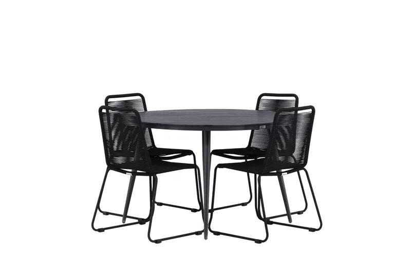 Break Matgrupp Utomhus Rund 120 cm + 4 Lindos Stapelbar Stol - Svart — Venture Home