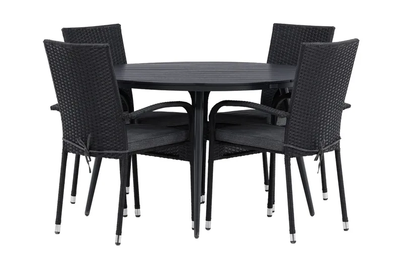Break Matgrupp Utomhus Rund Ø120cm + 4 Anna Matstolar - Beige/Svart — Venture Home