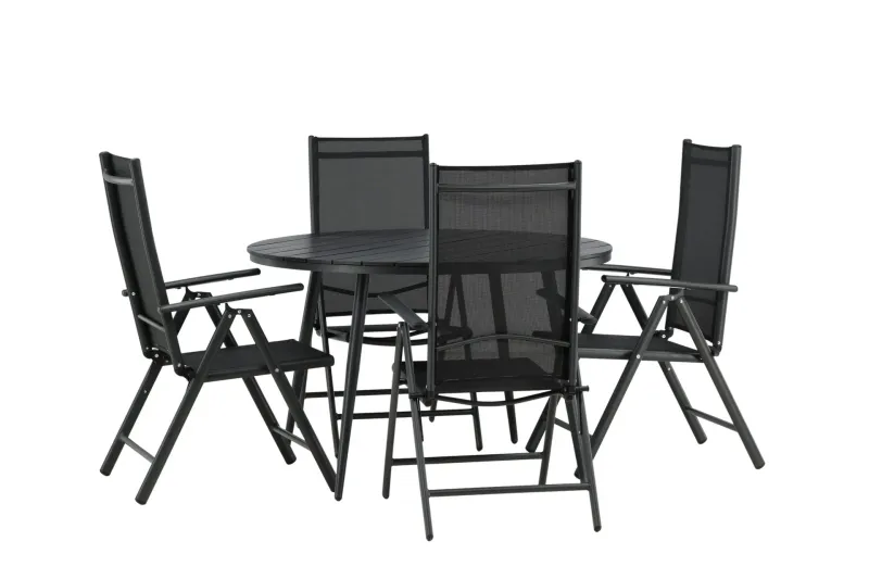 Break Matgrupp Utomhus Rund 120cm + 4 Break Positionsstol - Svart — Venture Home