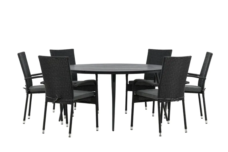 Break Matgrupp Utomhus Rund 150 cm + 6 Anna Matstol - Svart — Venture Home