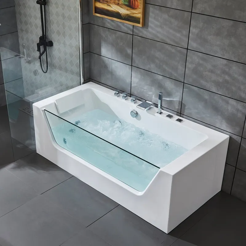 Bubbelbadkar med glasfront 170x80cm | Ergonomisk nackkudde | BK-019 — Lyfco