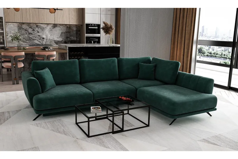 Buckmeier 3-sits Soffa med Schäslong Höger - Grön — Grön