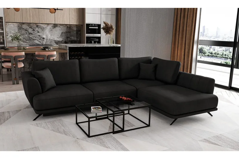 Buckmeier 3-sits Soffa med Schäslong Höger - Svart — Svart