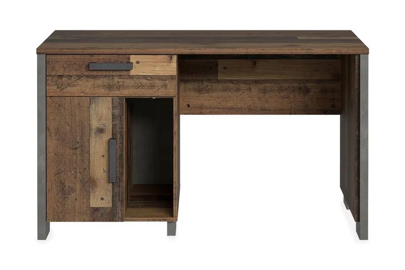 Cadle Skrivbord 127 cm med Förvaring Låda + Skåp - Brun/Grå — Brun/Grå