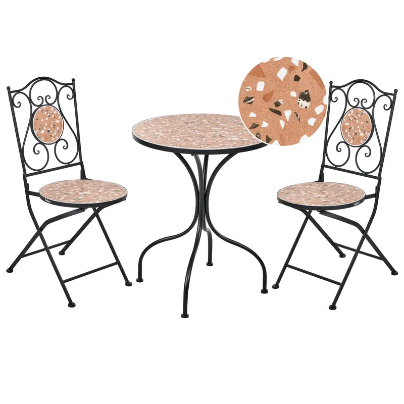 Caféset utomhus Fällbar Adrano Järn - Svart/Brun/Orange — Svart/Brun/Orange
