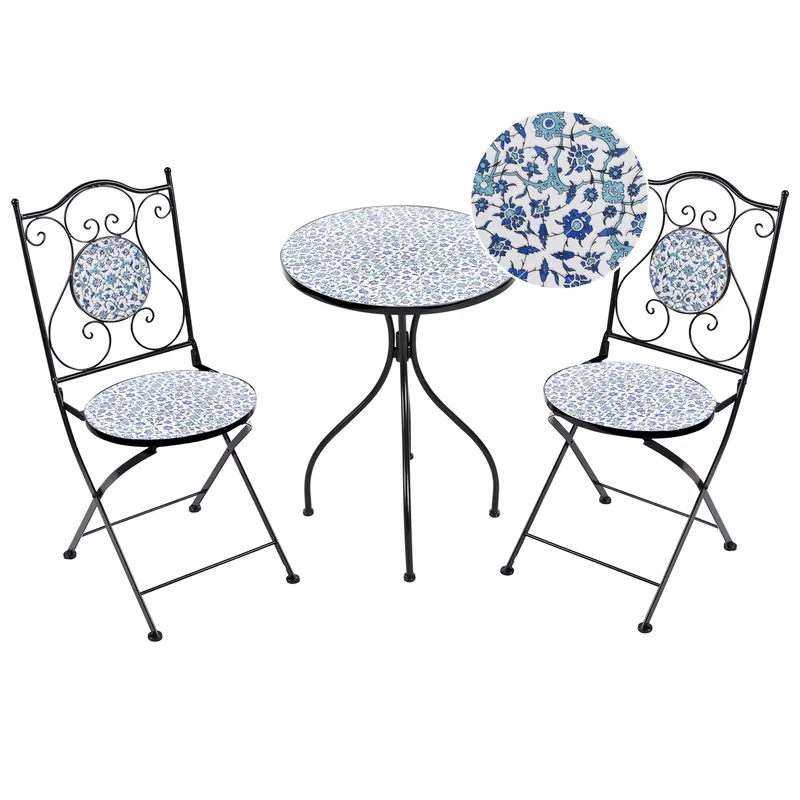 Caféset utomhus Fällbar Chapeco Järn - Svart/Blå/Vit — Svart/Blå/Vit