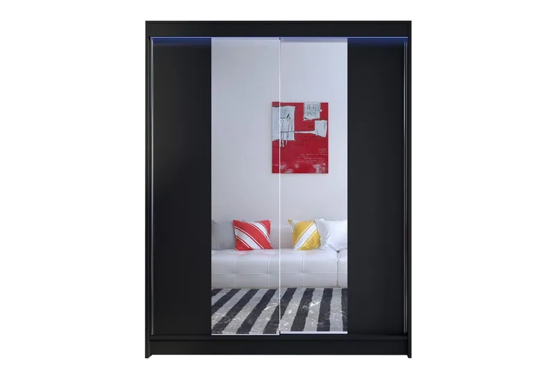Camino Garderob 150x58x200 cm LED-belysning - Svart — Svart