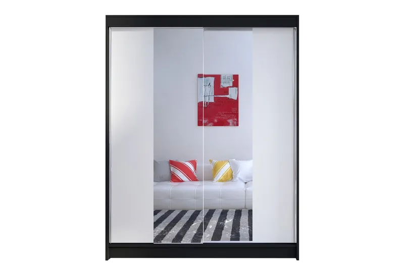 Camino Garderob 150x58x200 cm LED-belysning - Vit/Svart — Vit/Svart