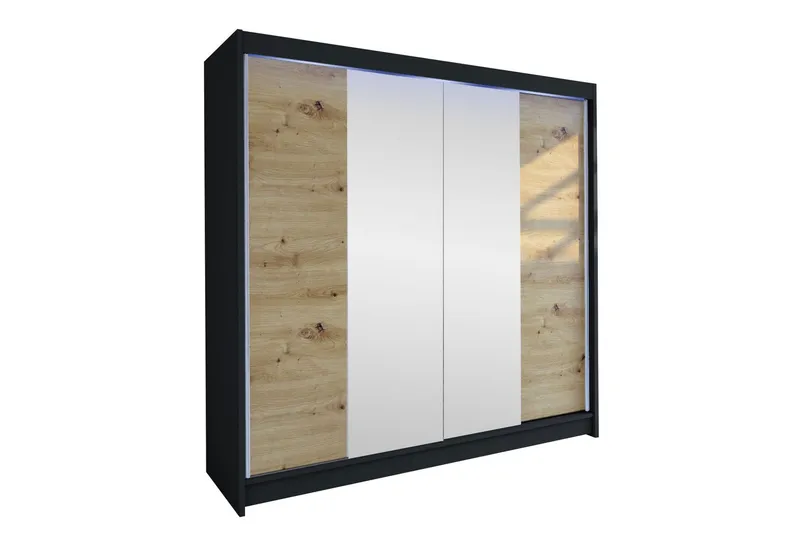 Canderbury Garderob m. Spegel 180x215 cm - Svart/Brun (Art.nr 3099977) — Svart/Brun