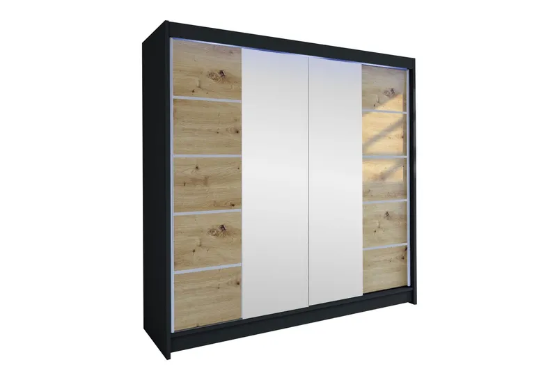 Canderbury Garderob m. Spegel 180x215 cm - Svart/Brun (Art.nr 3099992) — Svart/Brun