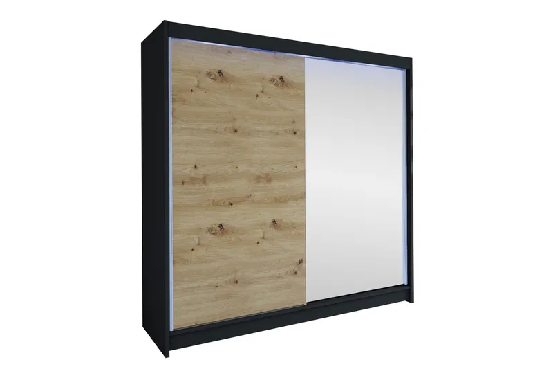 Canderbury Garderob m. Spegel 180x215 cm - Svart/Brun (Art.nr 3099969) — Svart/Brun