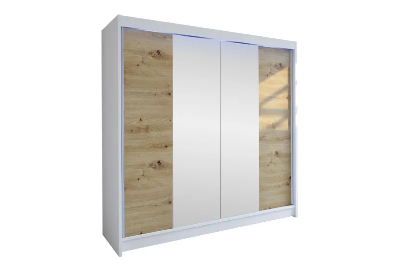 Canderbury Garderob m. Spegel 180x215 cm - Vit/Brun (Art.nr 3099978) — Vit/Brun