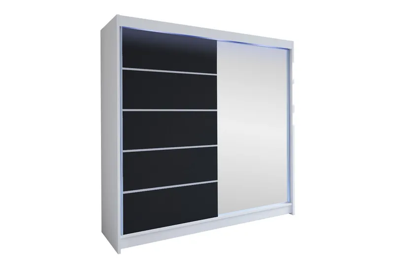 Canderbury Garderob m. Spegel 180x215 cm - Vit/Svart (Art.nr 3099983) — Vit/Svart