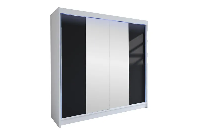 Canderbury Garderob m. Spegel 180x215 cm - Vit/Svart (Art.nr 3099979) — Vit/Svart