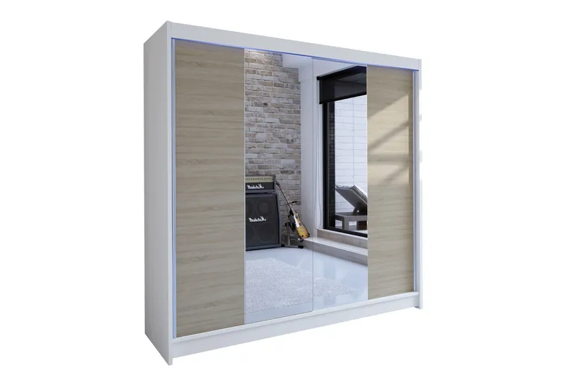 Canderbury Garderob med Spegel 180x215 cm - Brun/Vit (Art.nr 3067699) — Brun/Vit