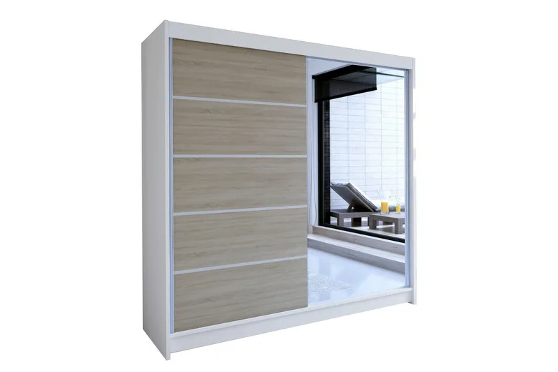 Canderbury Garderob med Spegel 180x215 cm - Brun/Vit (Art.nr 3067531) — Brun/Vit