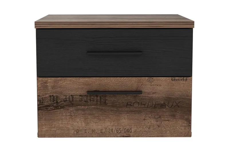 Cannop Sängbord 52 cm med Förvaring 2 Lådor - Brun/Svart — Brun/Svart