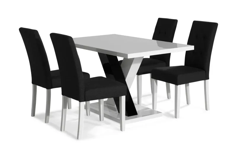 Cesi Matgrupp 140 cm med 4 Viktor Stol - Vit/Svart/Svart PU (Art.nr 271734) — Scandinavian Choice