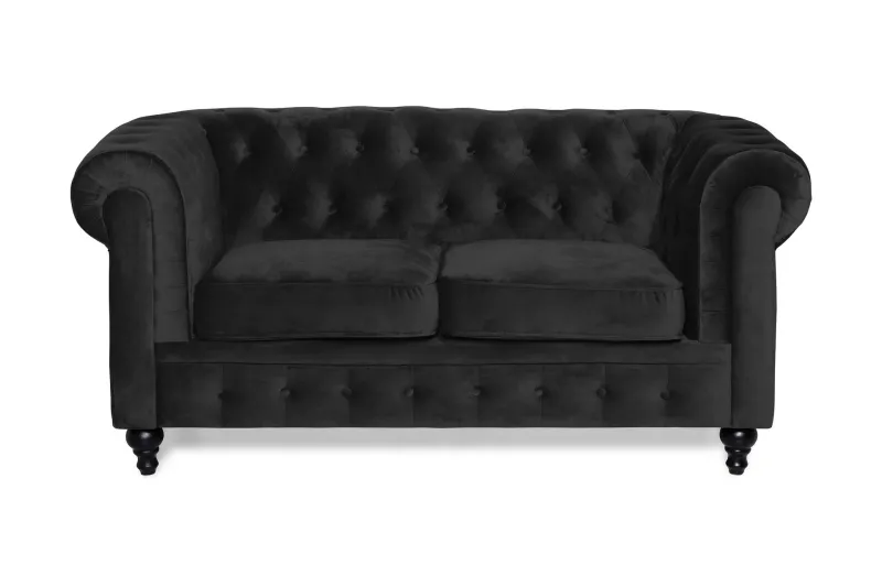 Chesterfield Lyx 2-sits Liten sammetssoffa - Djup soffa 160 cm bred - Svart — Manor House