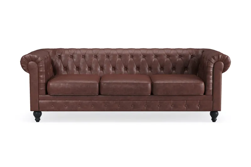 Chesterfield Lyx 3-sits Djup soffa konstläder - Mörkbrun PU — Manor House
