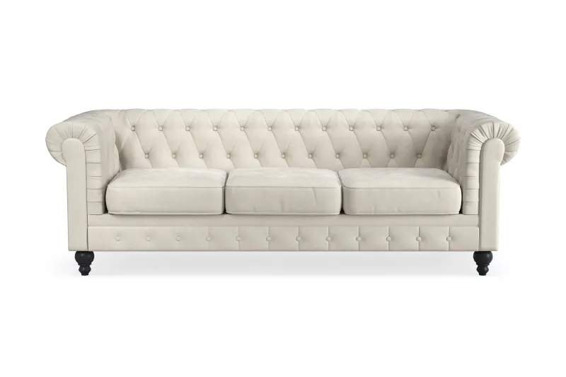 Chesterfield Lyx 3 sits Sammetssoffa- Djup soffa - Beige / Vit / Ljus — Manor House