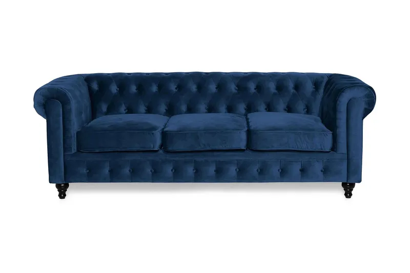 Chesterfield Lyx 3-sits Sammetssoffa - Djup soffa - Blå — Manor House