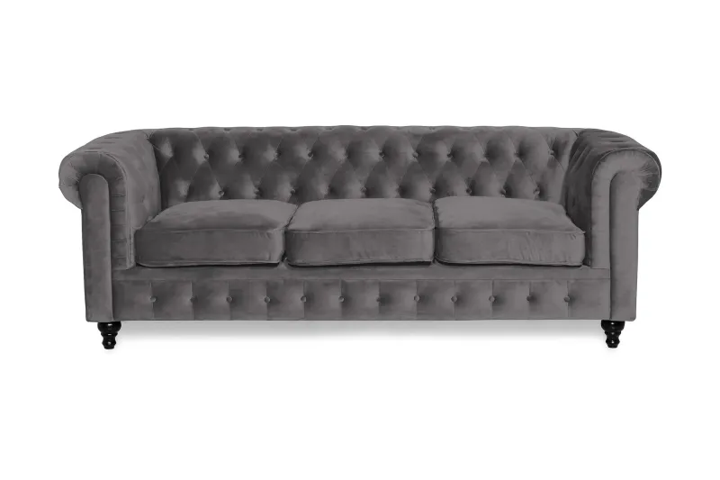 Chesterfield Lyx 3 sits Sammetssoffa - Djup soffa - Mörkgrå / Grå — Manor House