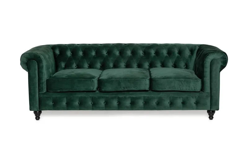 Chesterfield Lyx 3 sits Sammetssoffa - Djup soffa - Mörkgrön / Grön — Manor House