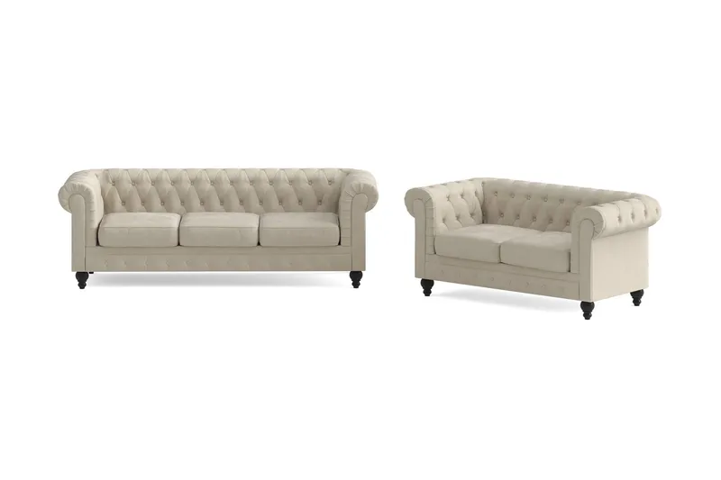 Chesterfield Lyx Soffgrupp 3-sits + 2-sits - Beige — Manor House