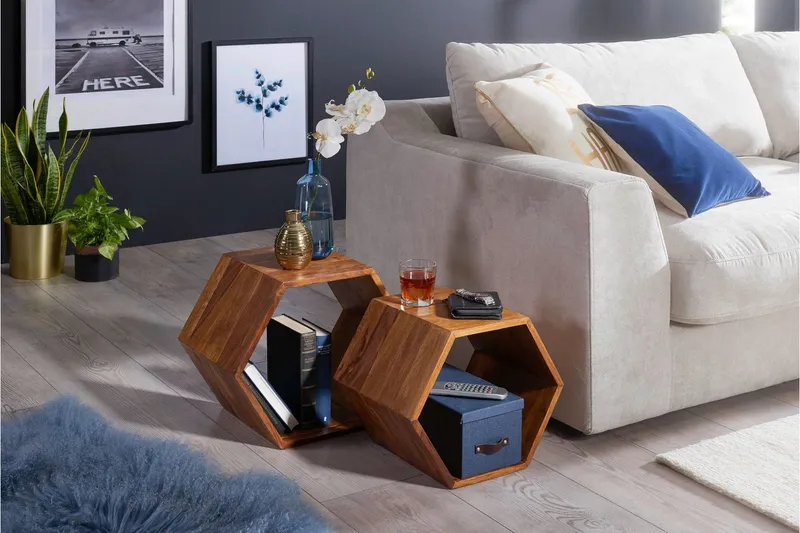 Chicosky Satsbord 46 cm 2 Bord - Massivt Trä/Brun — Wohnling