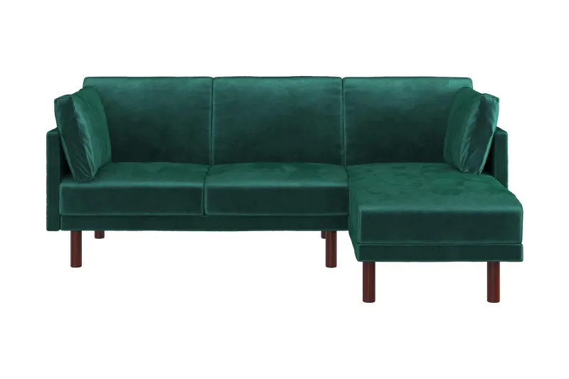 Clair 3-sits Bäddsoffa med Schäslong Ställbar Sammet/Grön/Tr - Dorel Home (Art.nr 1352455) — Dorel Home