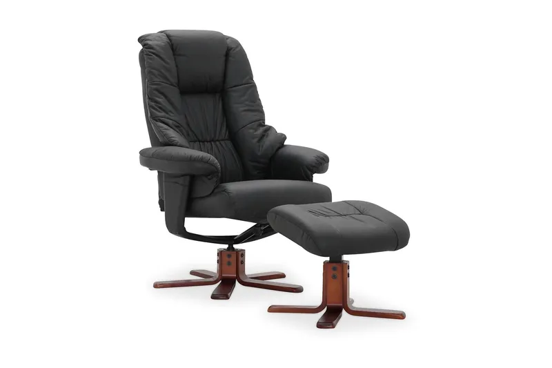 Comfy Snurrfåtölj med Fotpall - Svart/Läder/PVC — Scandinavian Choice