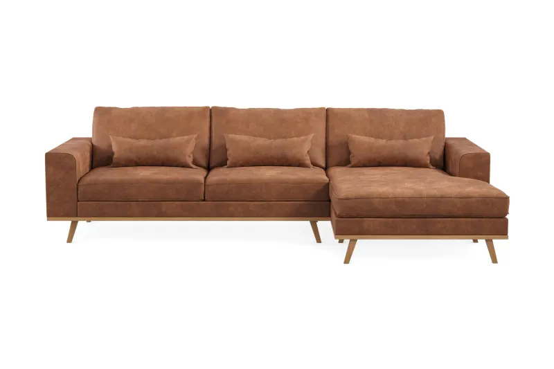 Copenhagen 4-sits Högervänd L-formad Divansoffa i Konstläder - Brun (Art.nr 990129) — Scandinavian Choice
