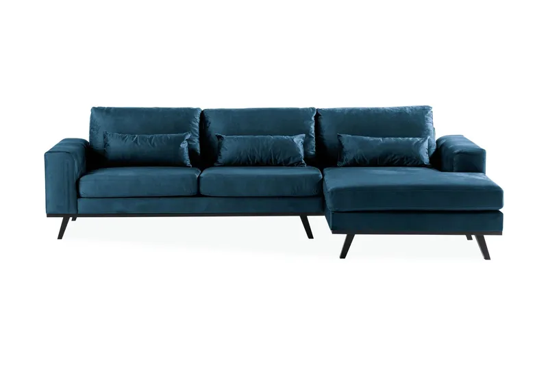 Copenhagen 4-sits Högervänd L-formad Divansoffa i Sammet - Blå — Scandinavian Choice