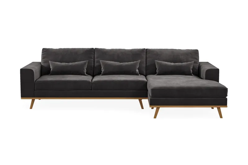 Copenhagen 4-sits Högervänd L-formad Divansoffa i Sammet - Mörkgrå (Art.nr 989995) — Scandinavian Choice