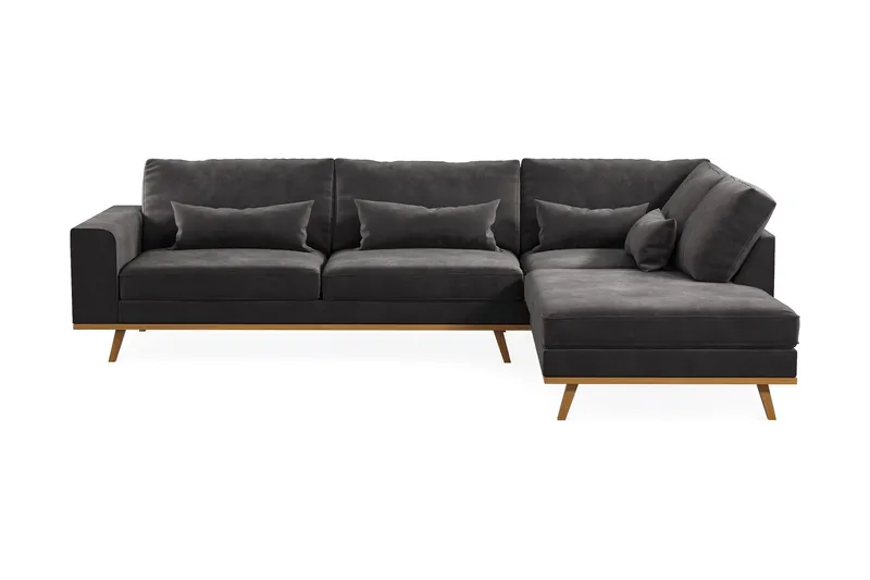 Copenhagen 4-sits Högervänd L-formad Divansoffa i Sammet - Mörkgrå (Art.nr 990140) — Scandinavian Choice