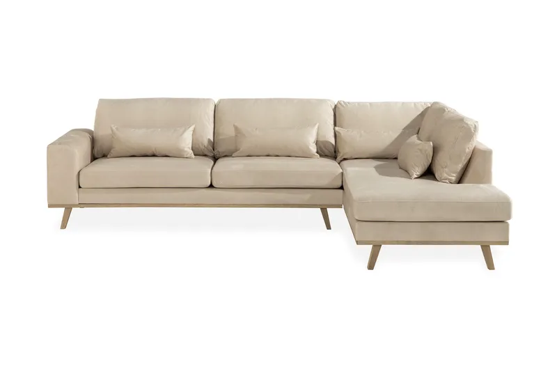 Copenhagen 4-sits Högervänd L-formad Schäslongsoffa i Sammet - Beige (Art.nr 1705233) — Scandinavian Choice
